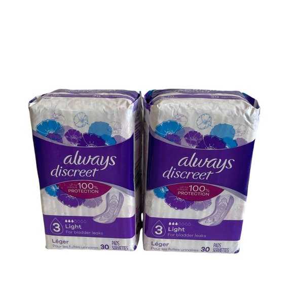 Always Discreet Pads Level 3 Very Light Long Length 30 Count Lot Of 2 - Picture 3 of 3